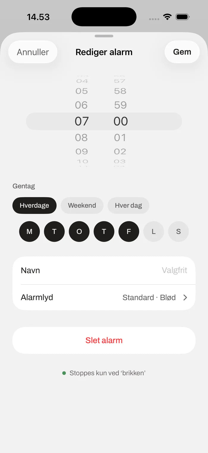 ALIVE-appen: rediger alarm — stoppes kun ved brikken